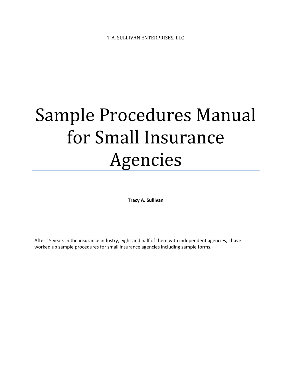 Sample Procedures Manual for Small Insurance Agencies