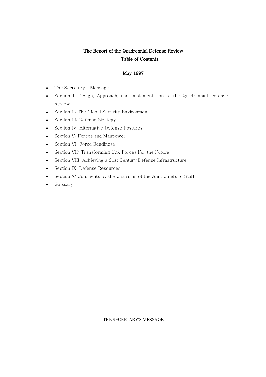 The Report of the Quadrennial Defense Review