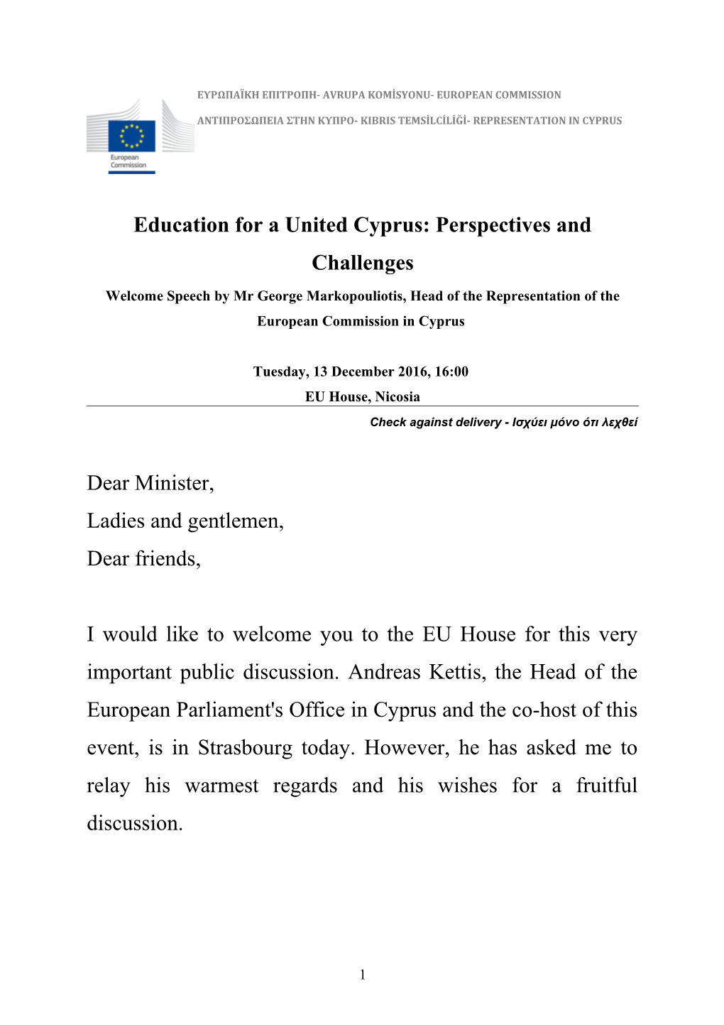 Education for a United Cyprus: Perspectives and Challenges