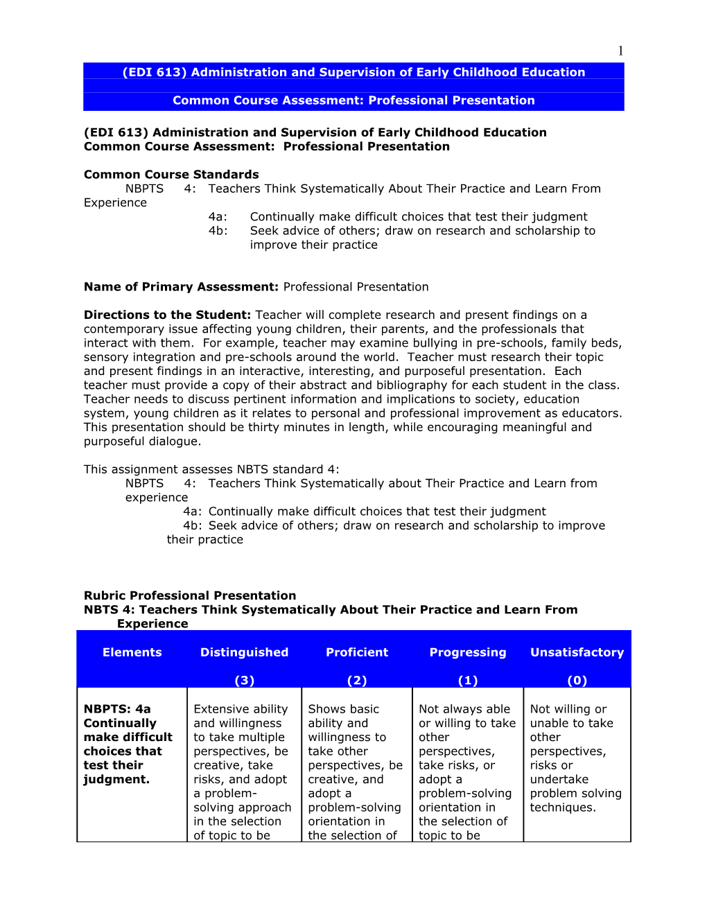 COURSE ASSESSMENT of RECORD