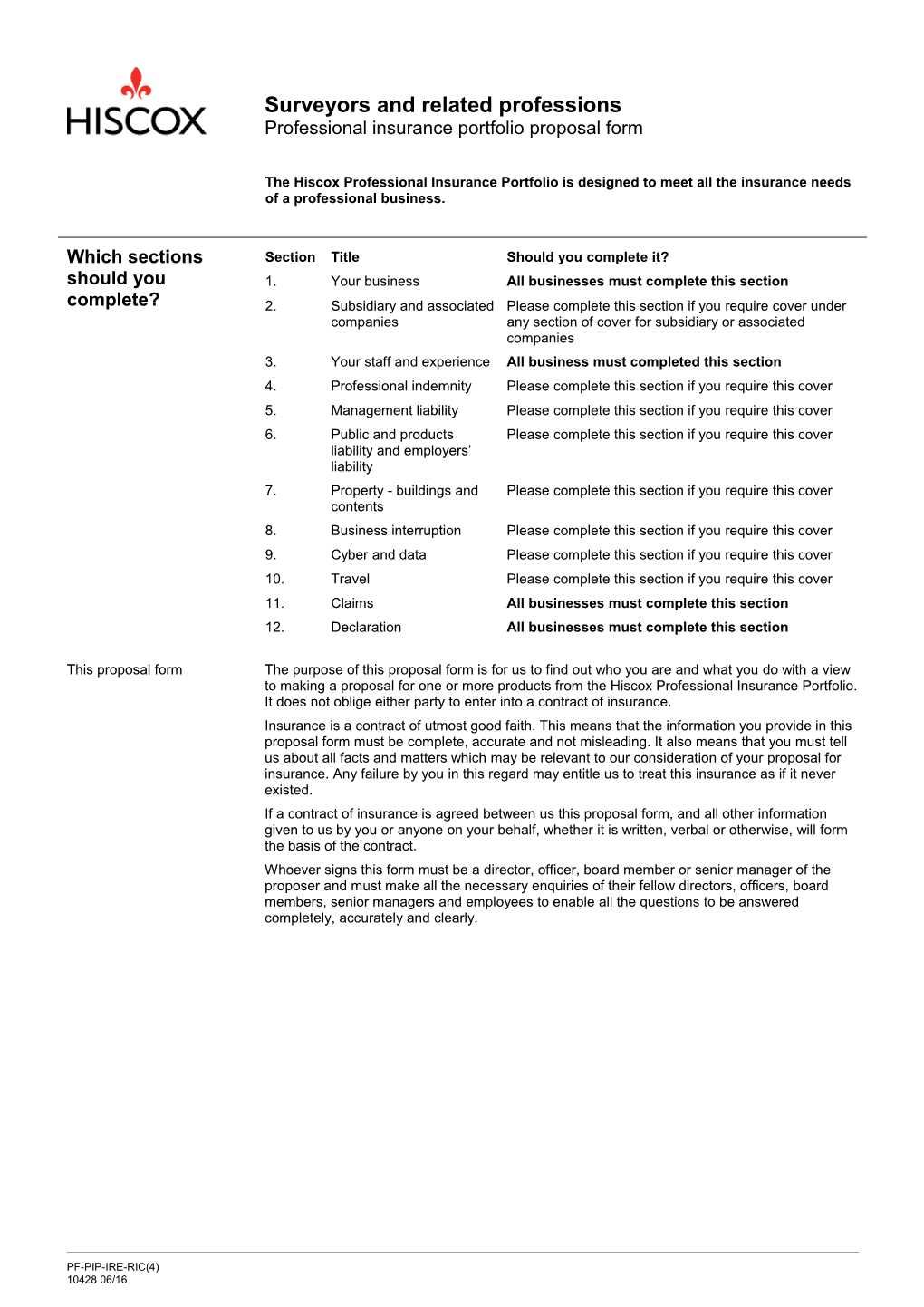 Surveyors - Proposal Form (Ireland)