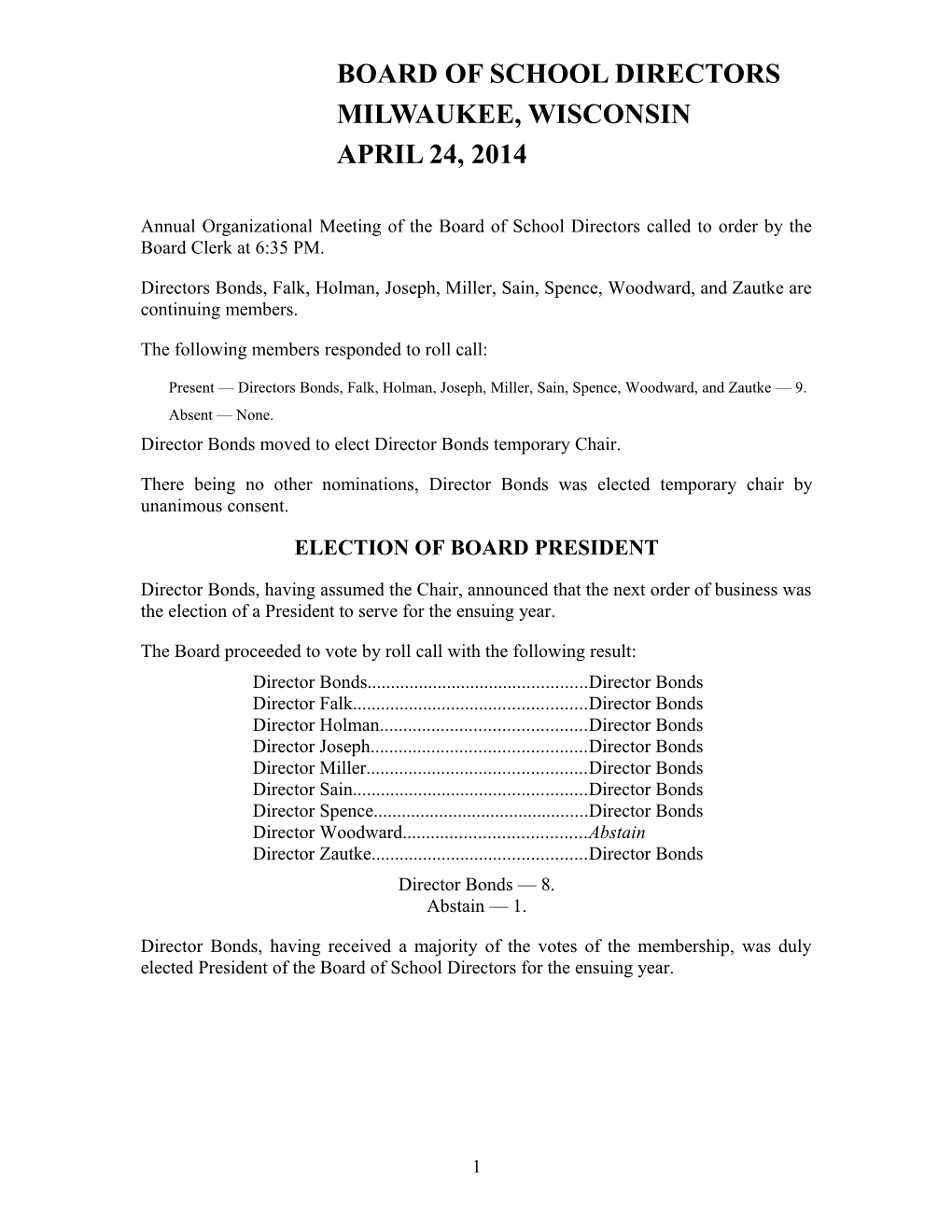 May 2014 Proceedings of the Milwaukee Board of School Directors