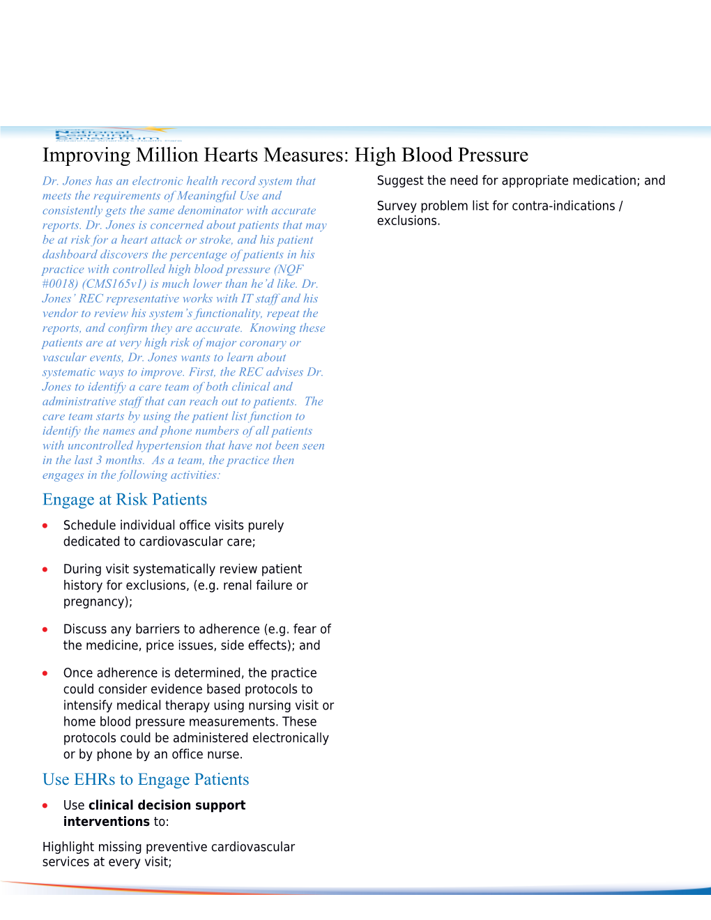 Improving Million Hearts Measures: High Blood Pressure