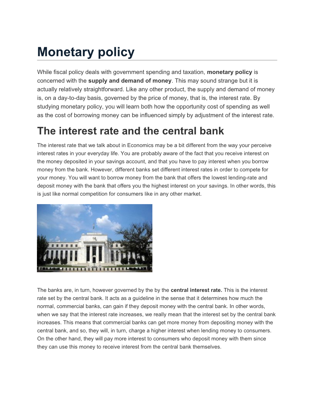 The Interest Rate and the Central Bank