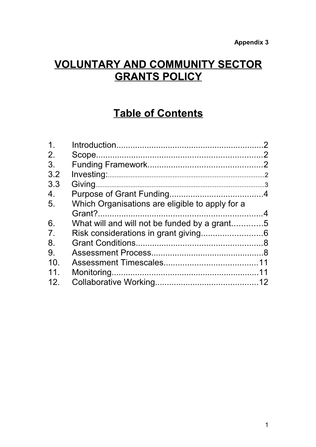 Policy for Award of Grants by Redditch Borough Council to Voluntary and Community Sector