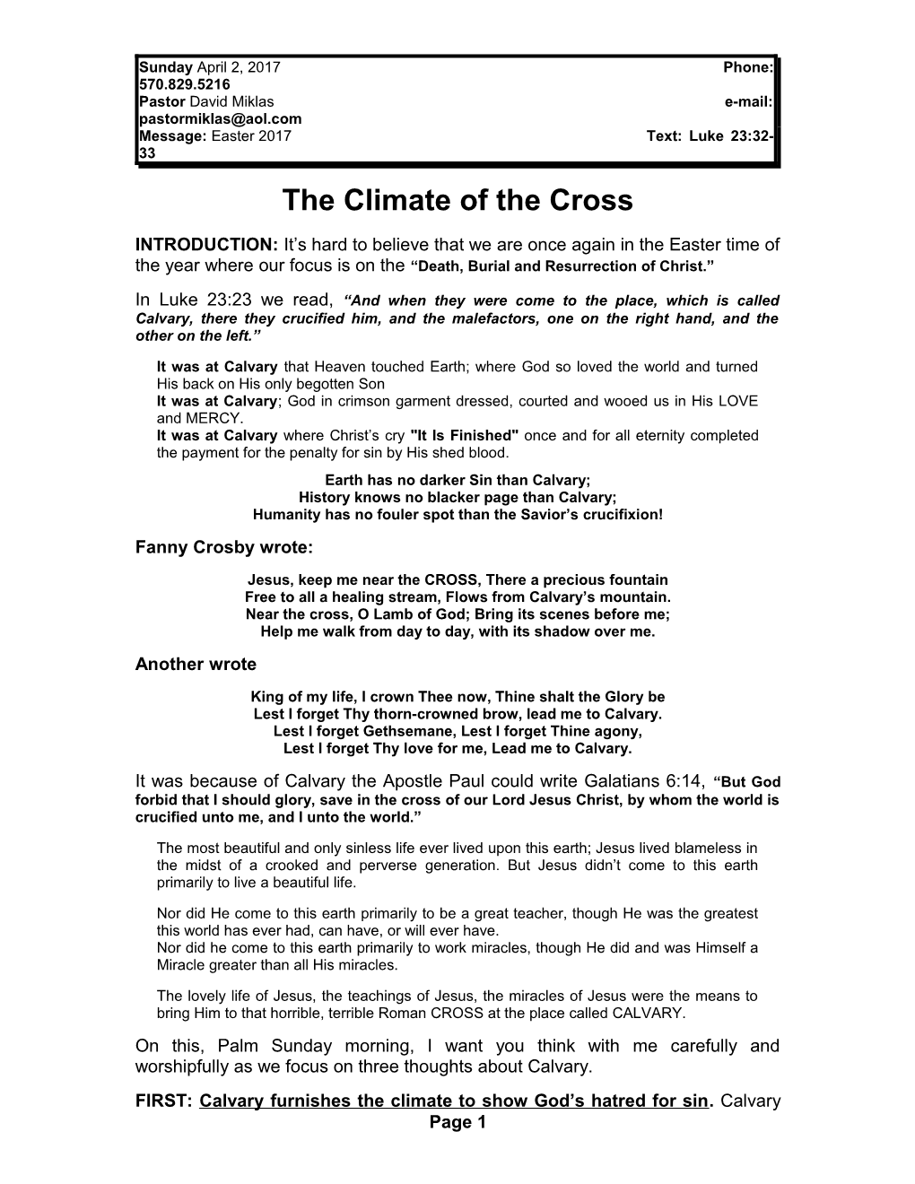 The Climate of the Cross