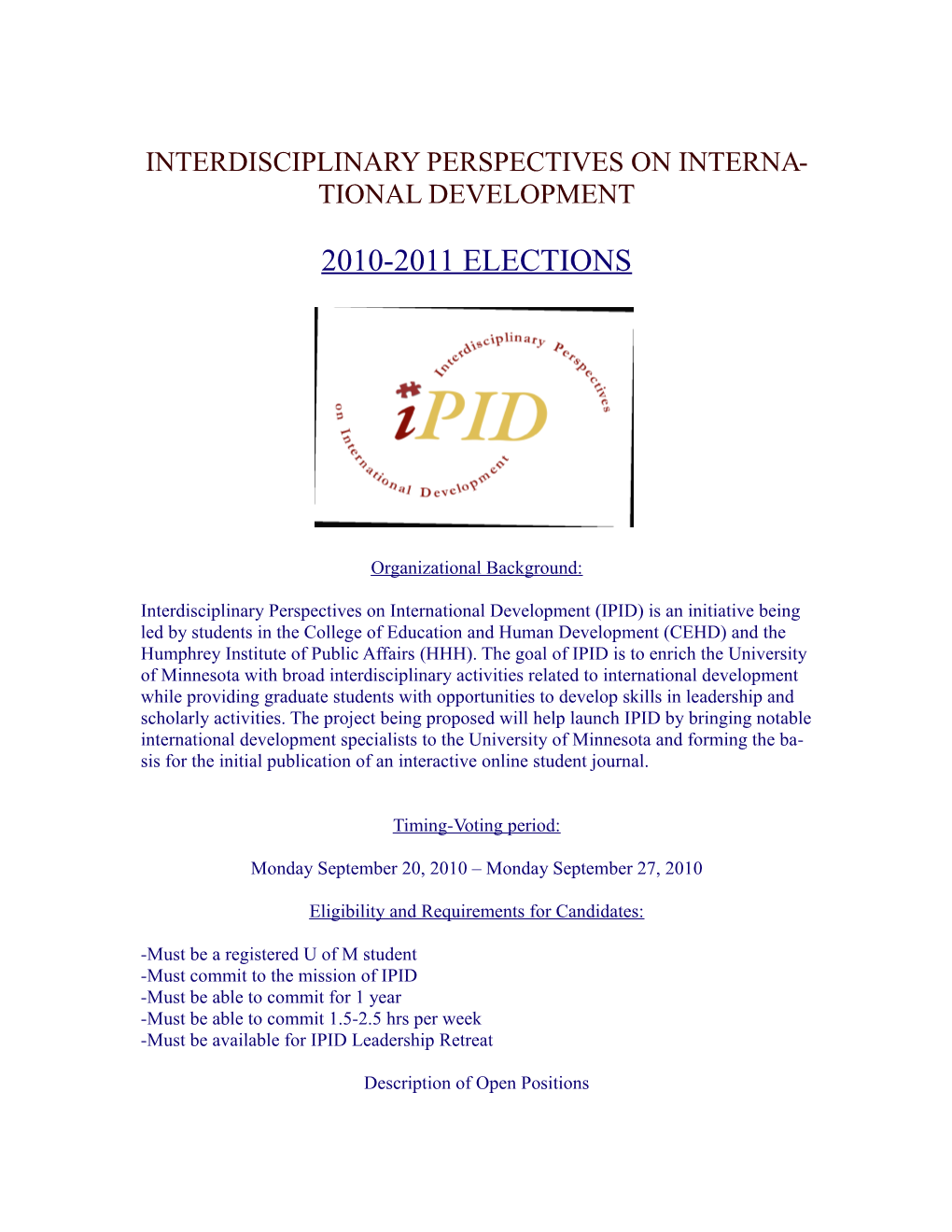 Interdisciplinary Perspectives on International Development