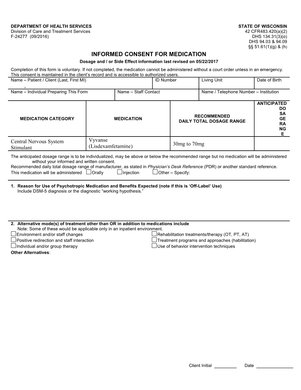 Informed Consent for Medication, Vyvanse