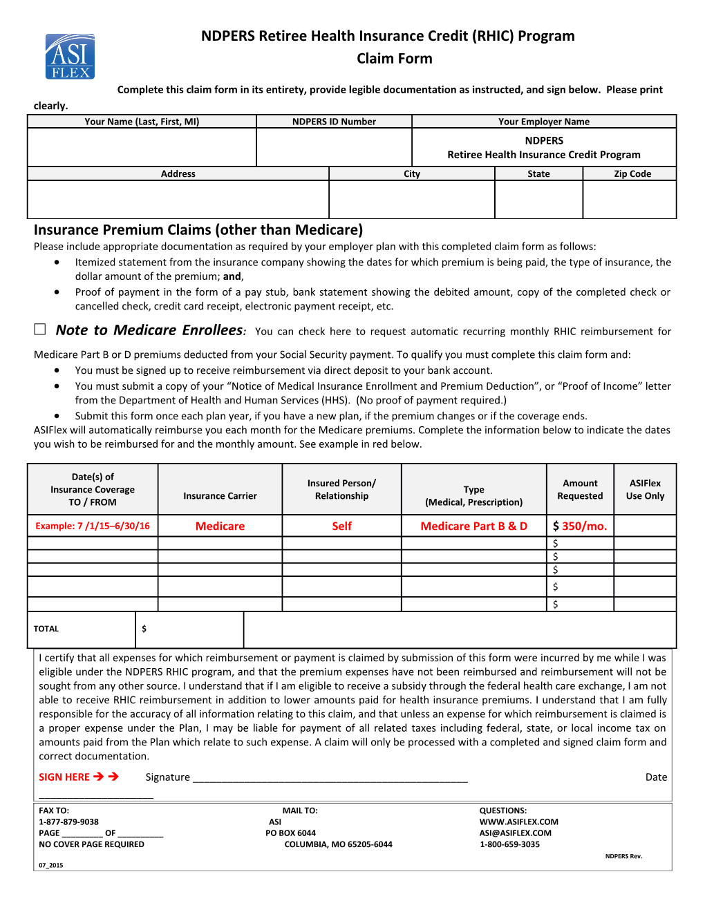 Insurance Premium Claims (Other Than Medicare)