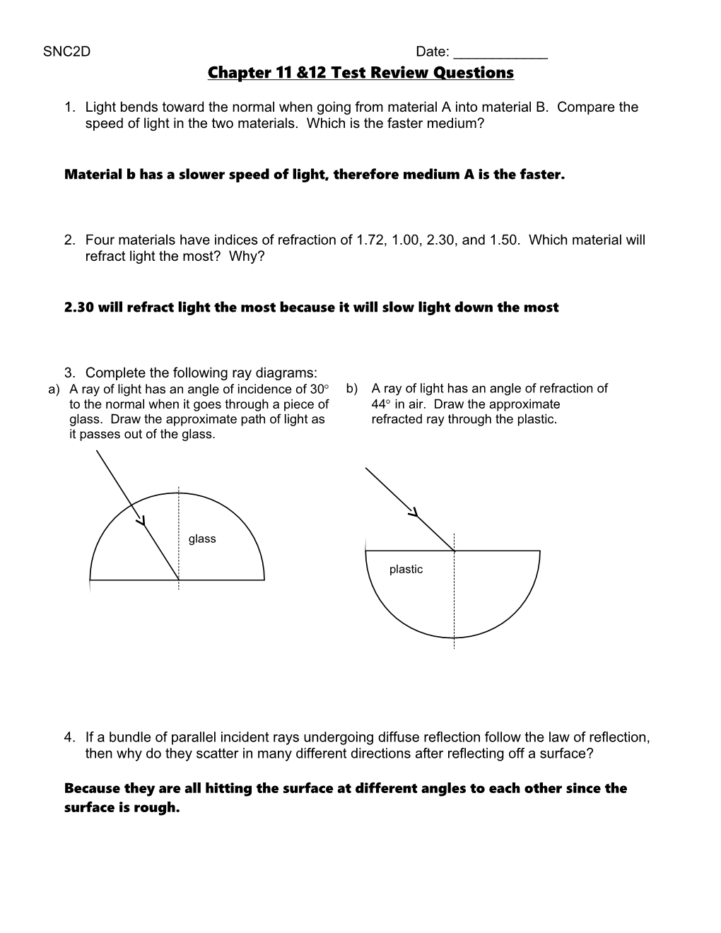 Chapter 11 &12 Test Review Questions