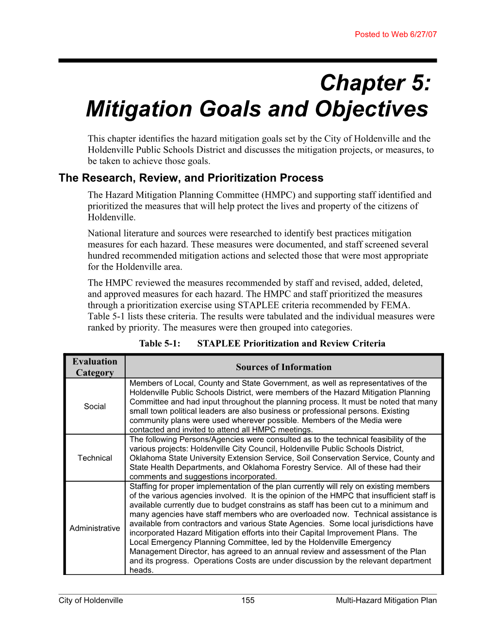 Chapter 5:Mitigation Goals and Objectives
