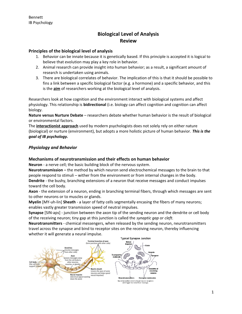 Principles of the Biological Level of Analysis