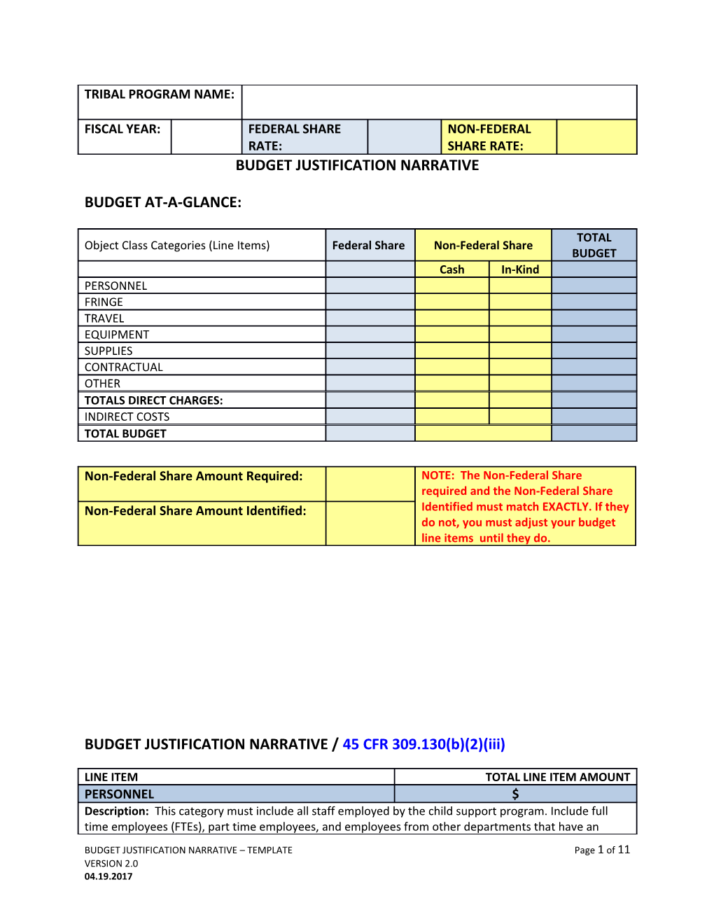 BUDGET JUSTIFICATION NARRATIVE / 45 CFR 309.130(B)(2)(Iii)