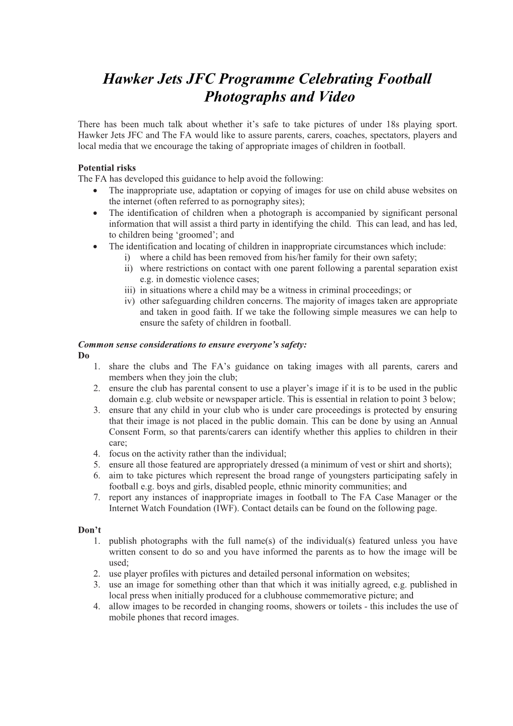 The FA Charter Standard Club Programme Constitution and Club Rules