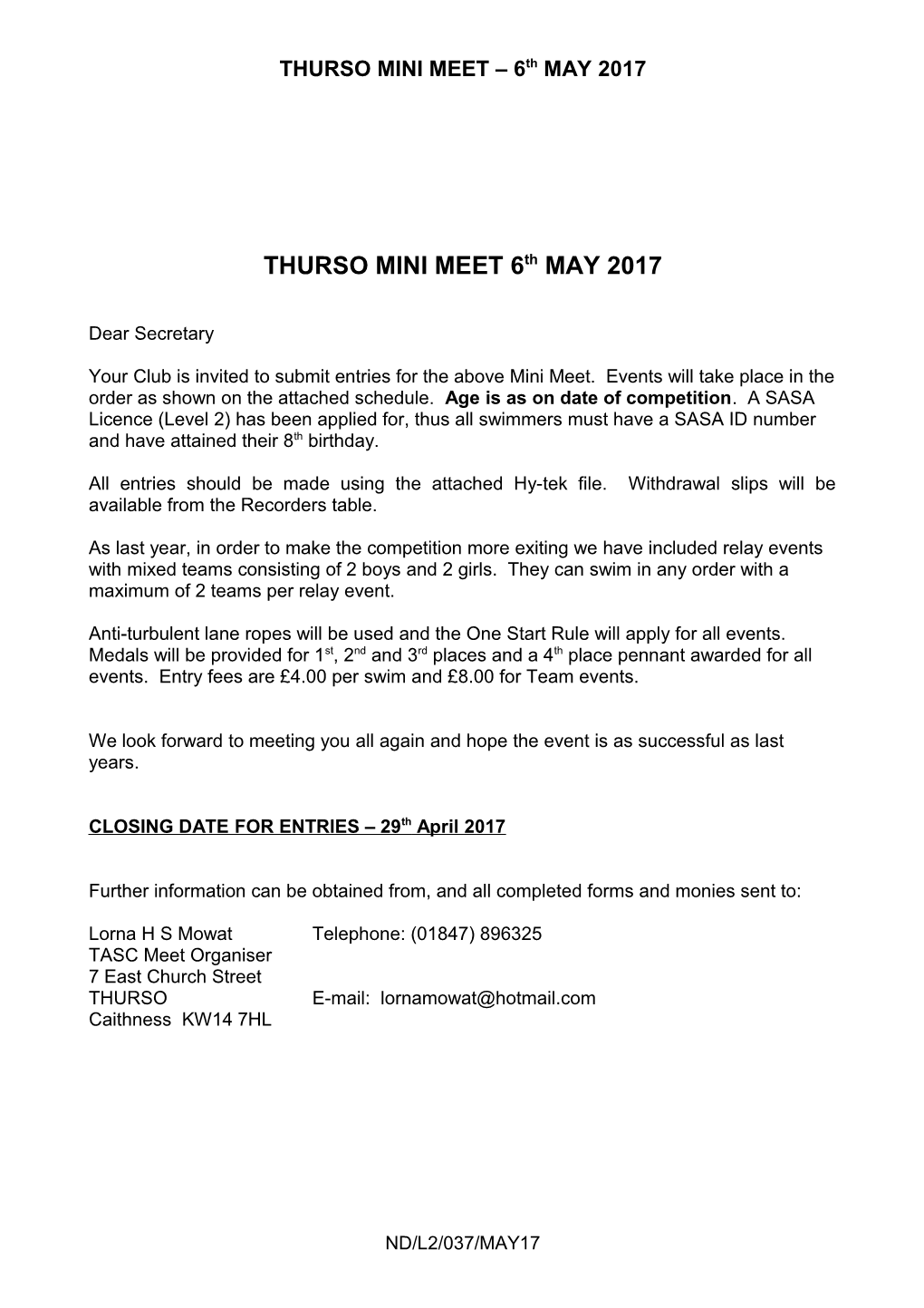 Thurso Mini Meet Saturday 24Th May 2003