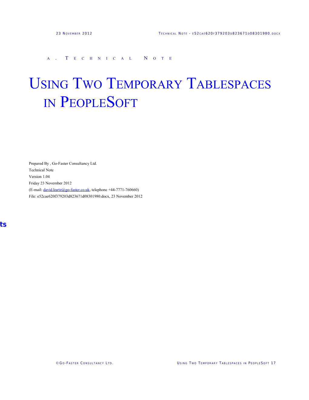 Usingtwotemporarytablespaces in Peoplesoft