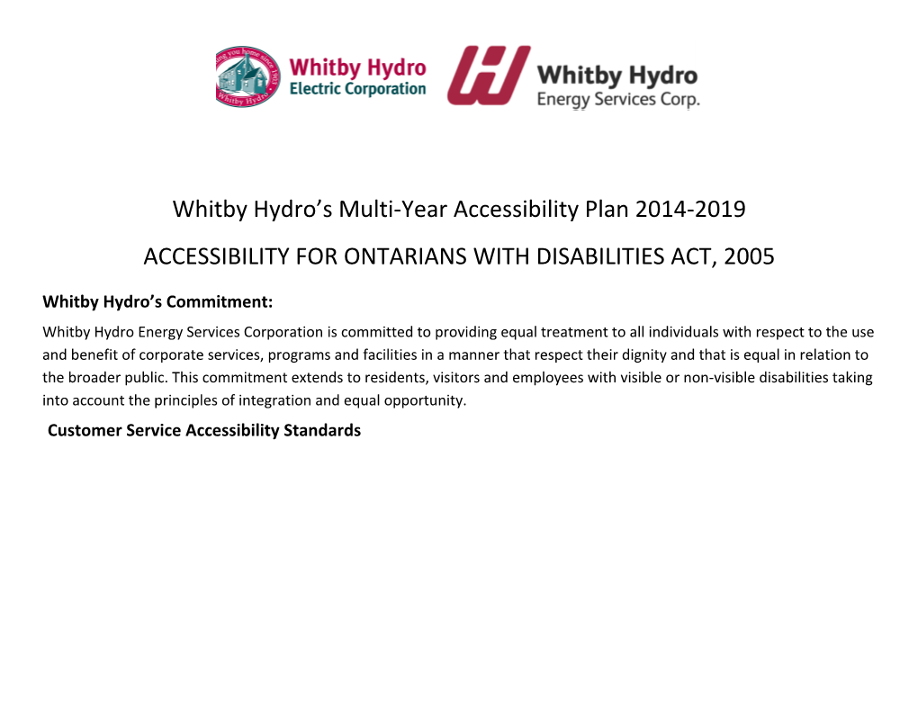 Whitby Hydro S Multi-Year Accessibility Plan 2014-2019