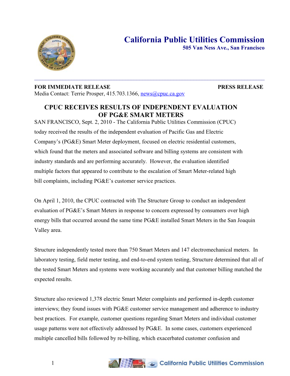 Cpuc Receives Results of Independent Evaluation of Pg&E Smart Meters