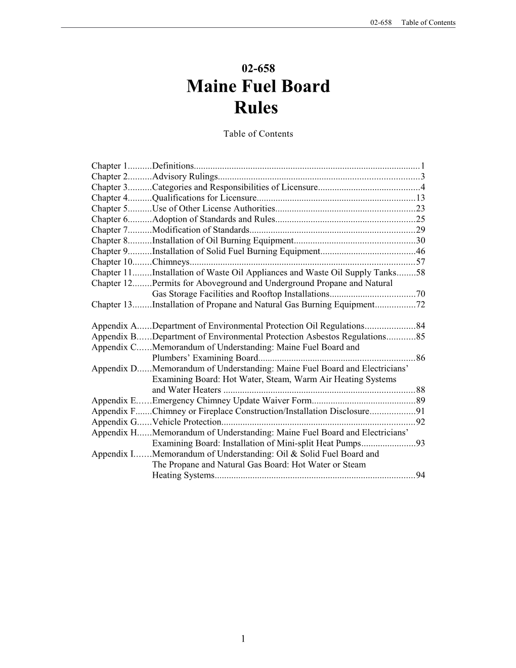 02-658 Table of Contents