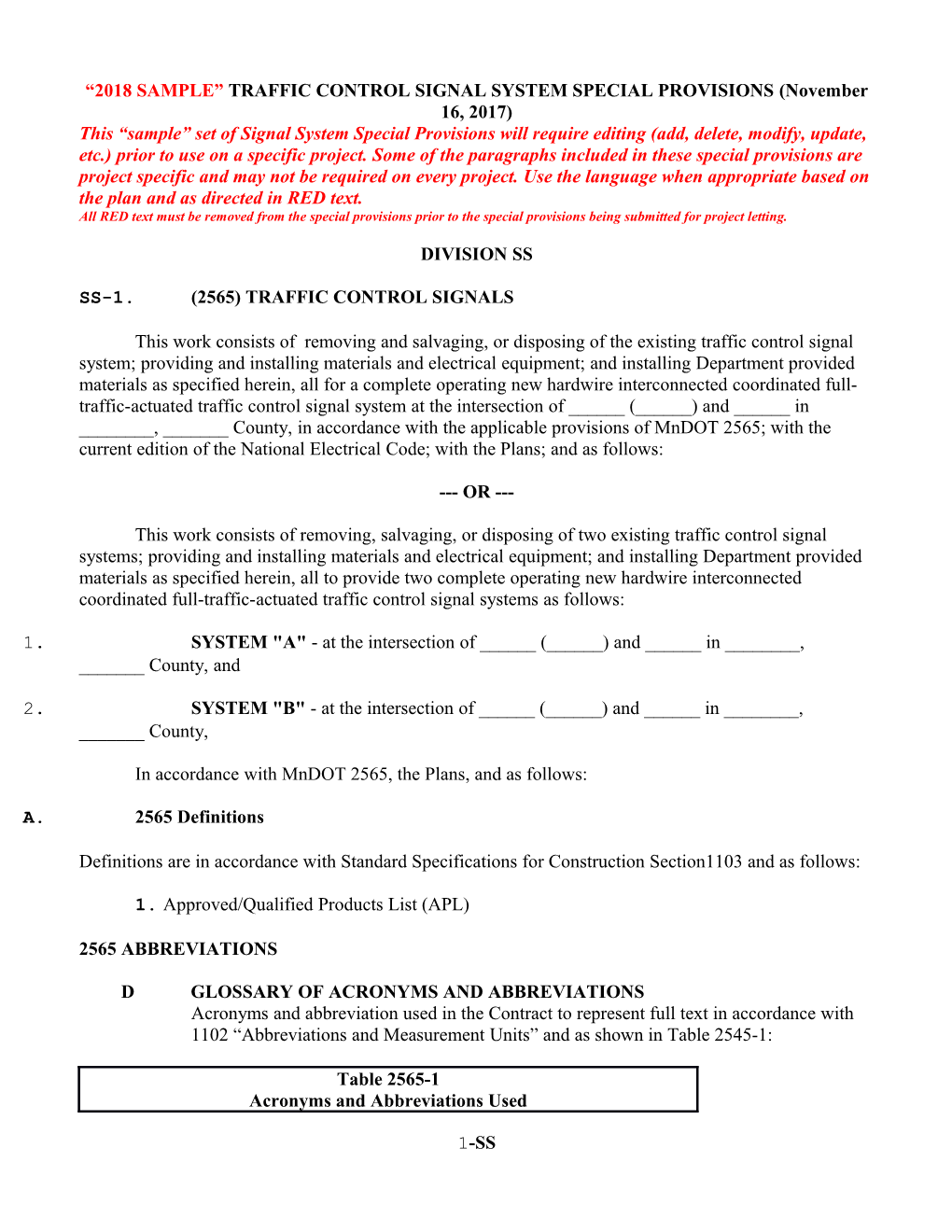 2018 SAMPLE TRAFFIC CONTROL SIGNAL SYSTEM SPECIAL PROVISIONS(November 16, 2017)