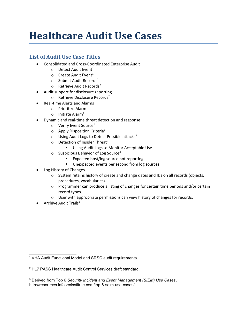 List of Audit Use Case Titles