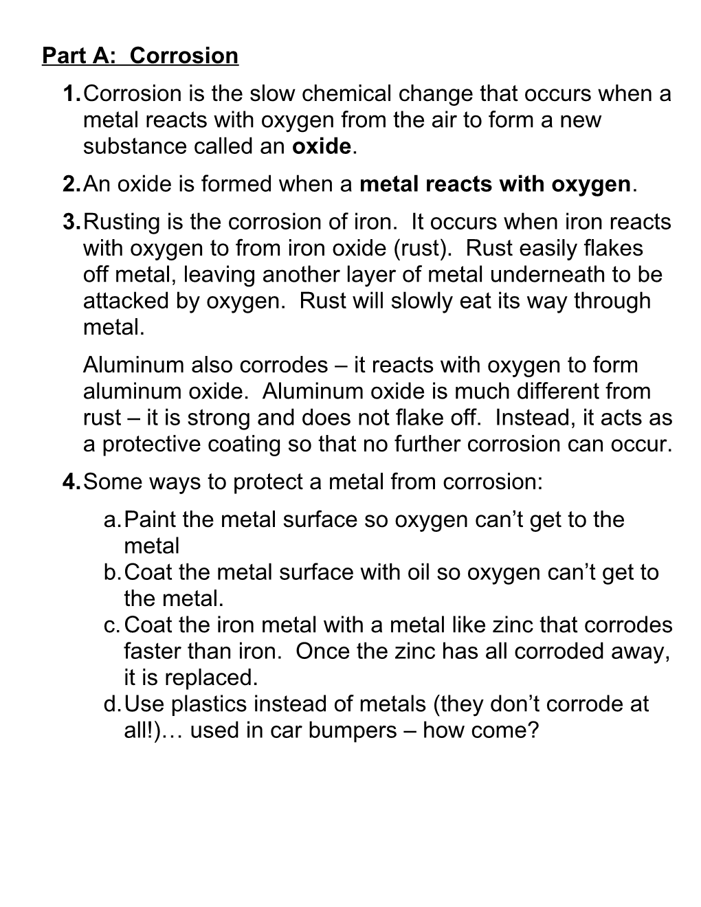 Part A: Corrosion