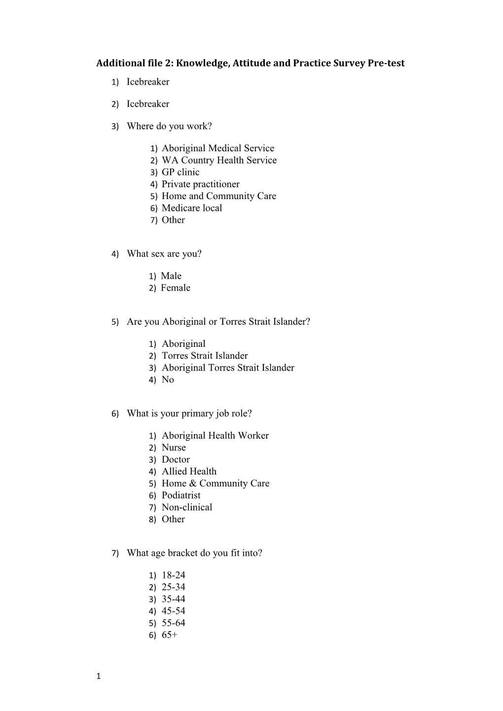 Additional File 2: Knowledge, Attitude and Practice Survey Pre-Test
