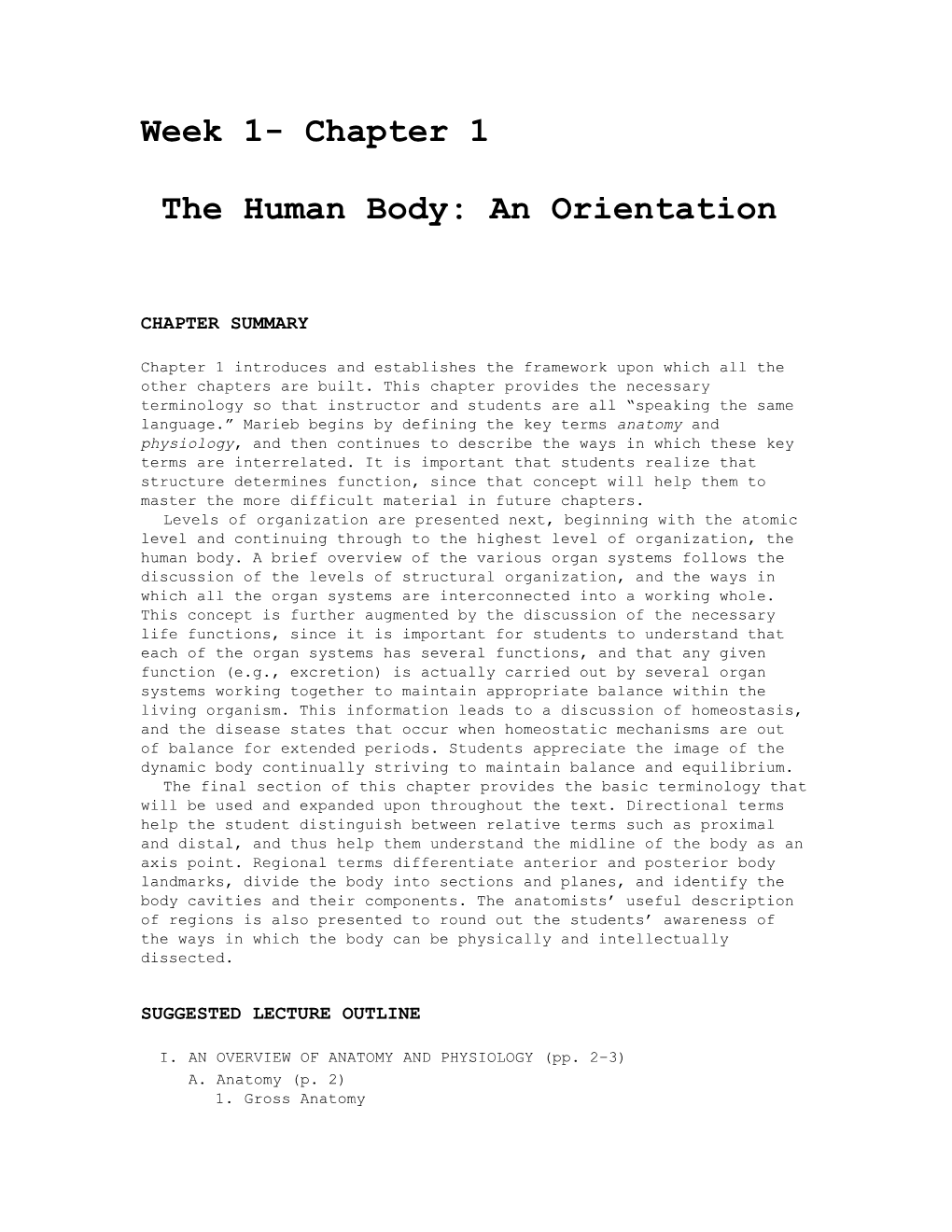 1 - the Human Body: an Orientation