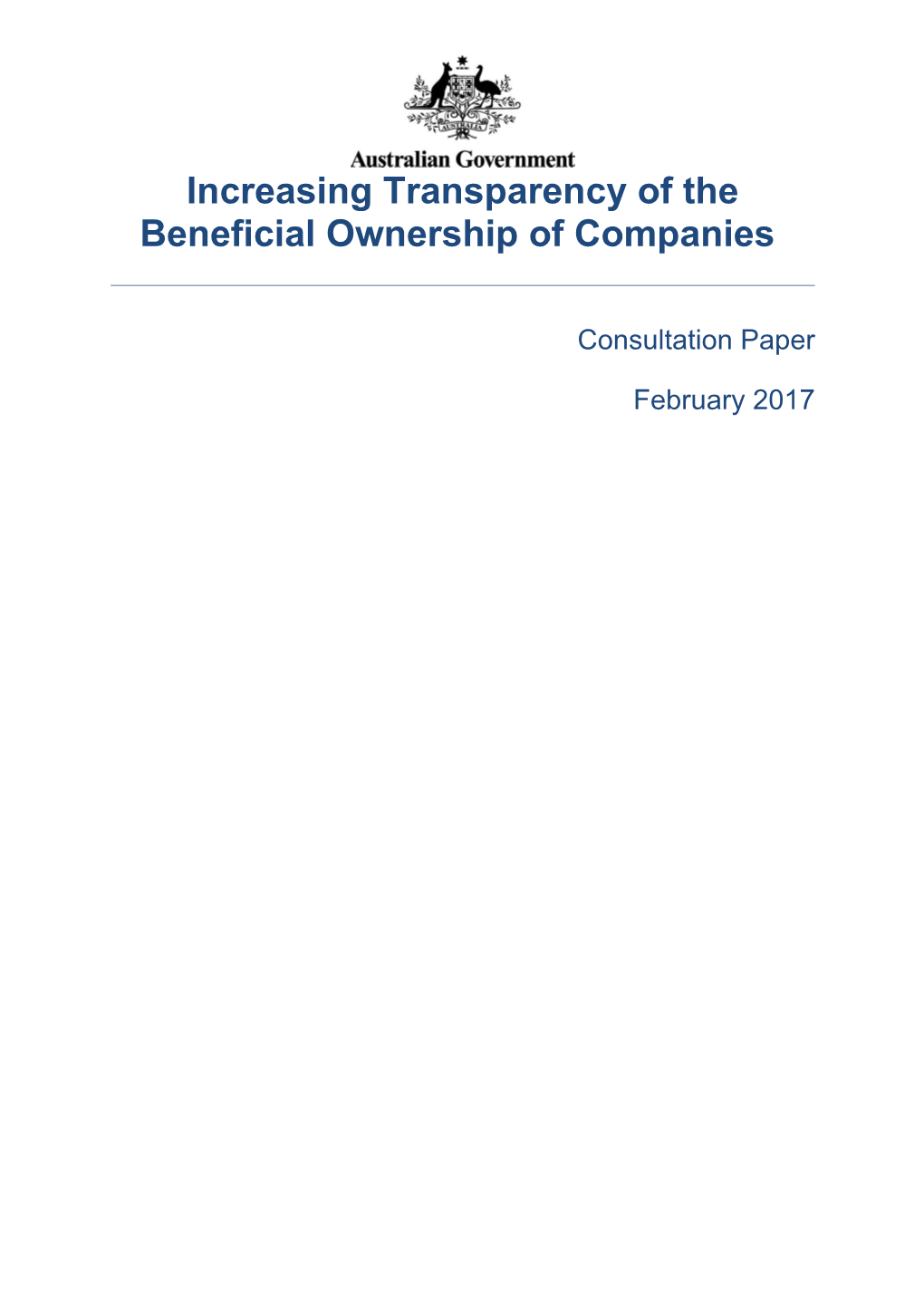 Consultation Paper - Increasing Transparency of the Beneficial Ownership of Companies