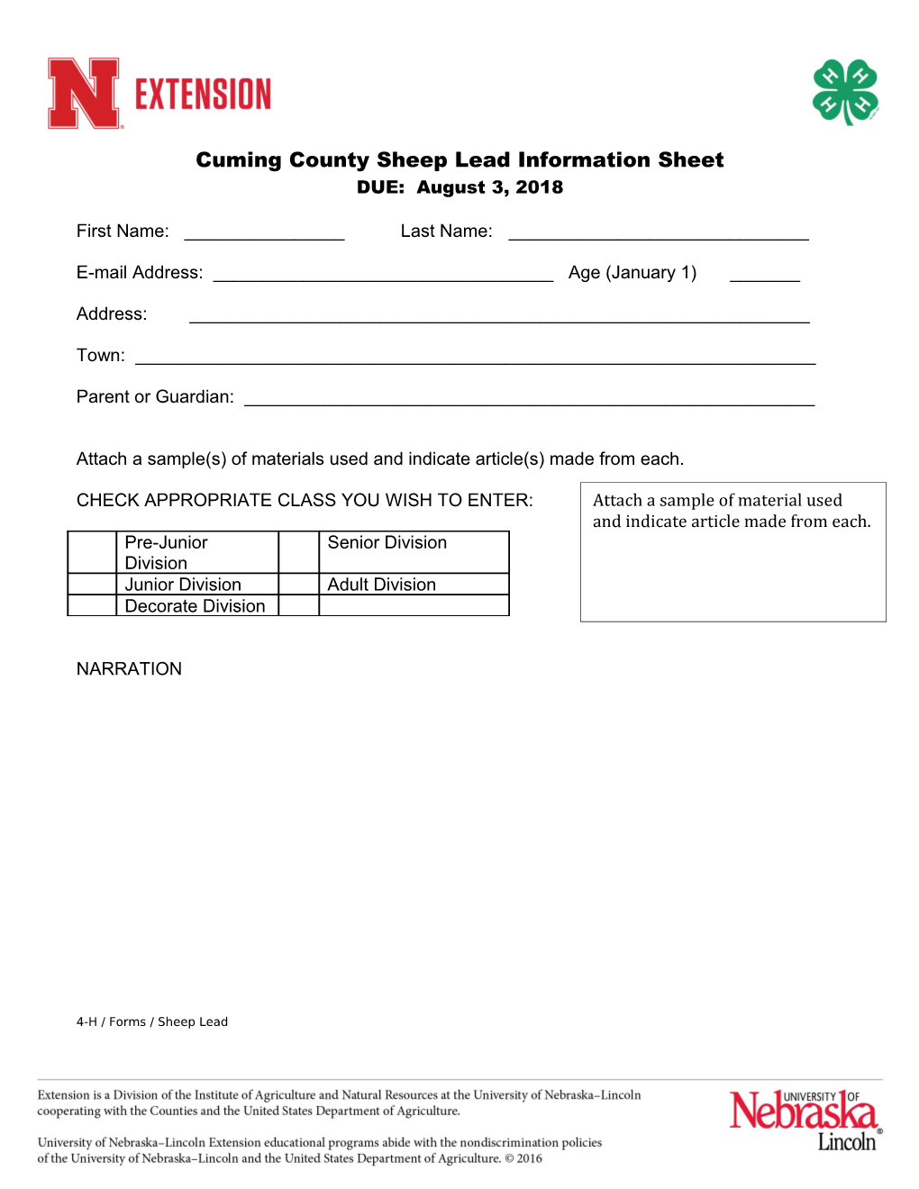 Cuming County Sheep Lead Information Sheet