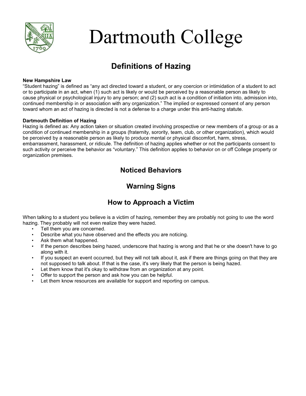 Definitions of Hazing