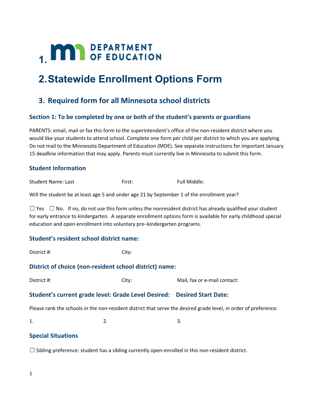 Required Form for All Minnesota School Districts