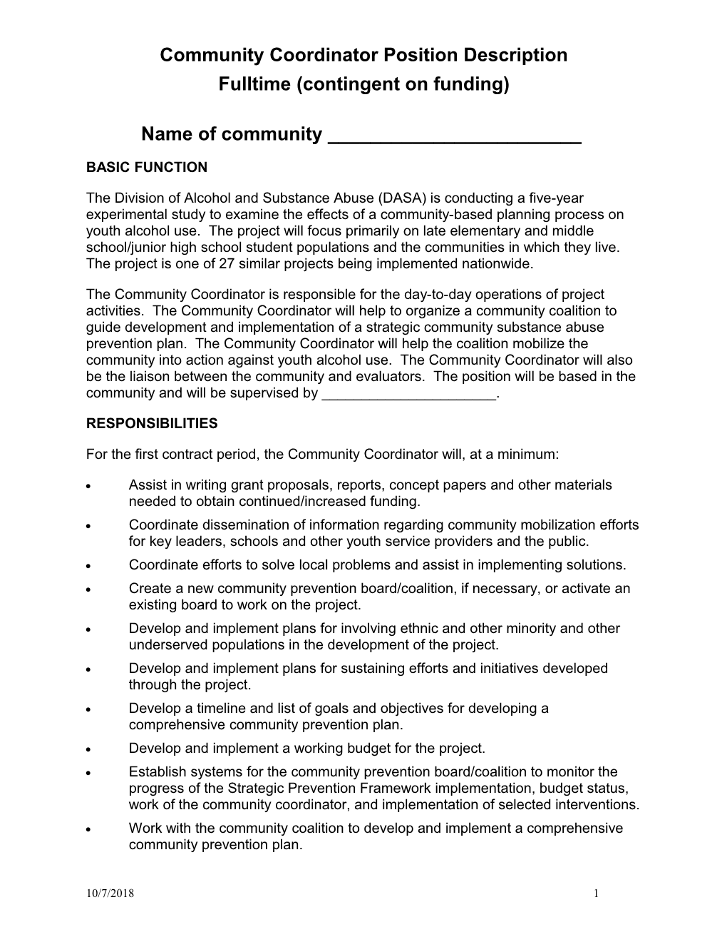 Community Coordinator Position Description