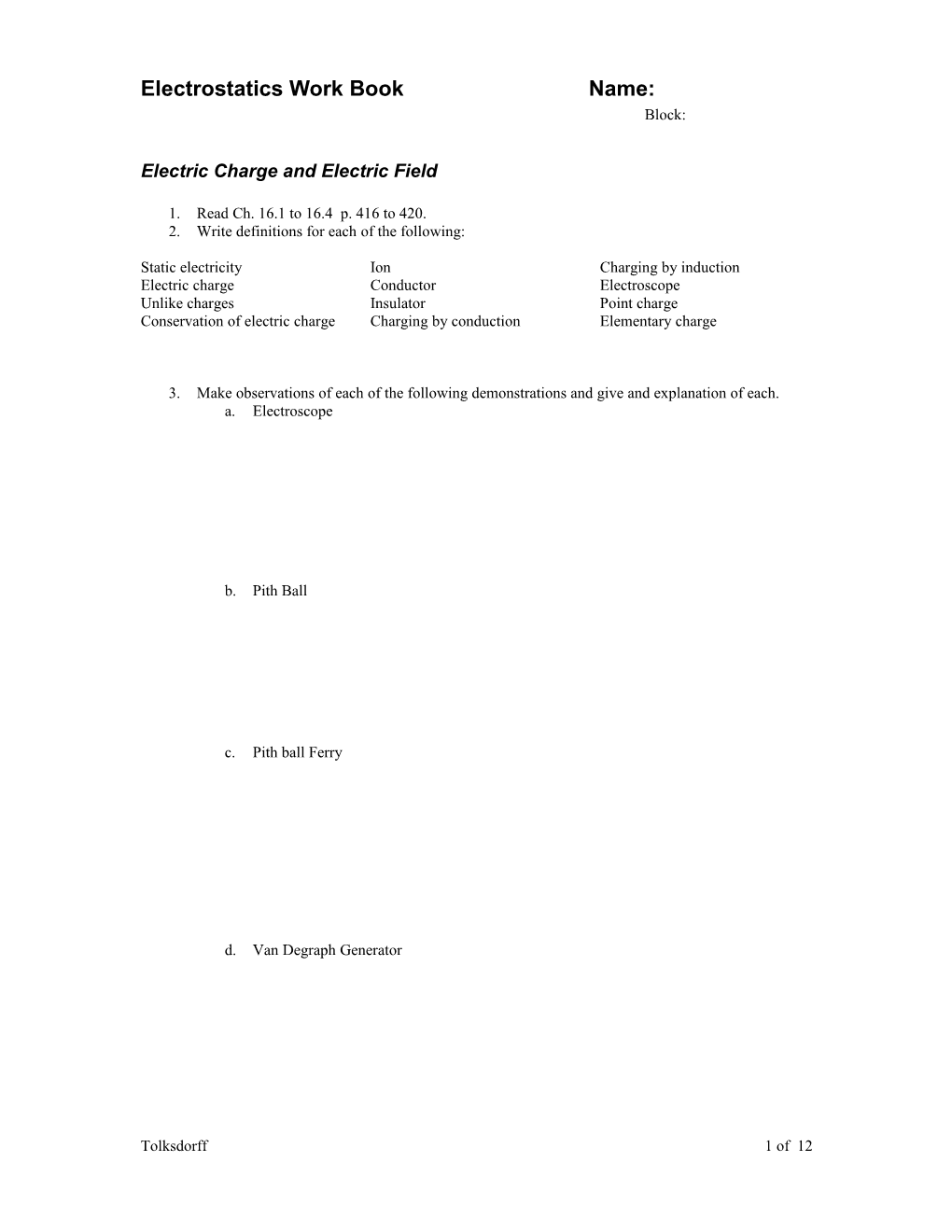 Electric Potential Study Guide