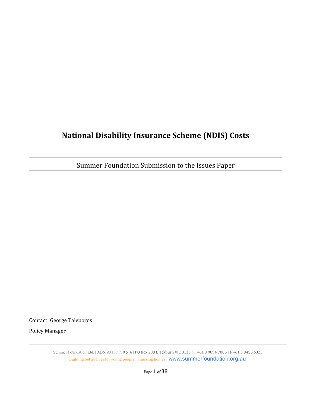 Submission 113 - Summer Foundation - National Disability Insurance Scheme (NDIS) Costs