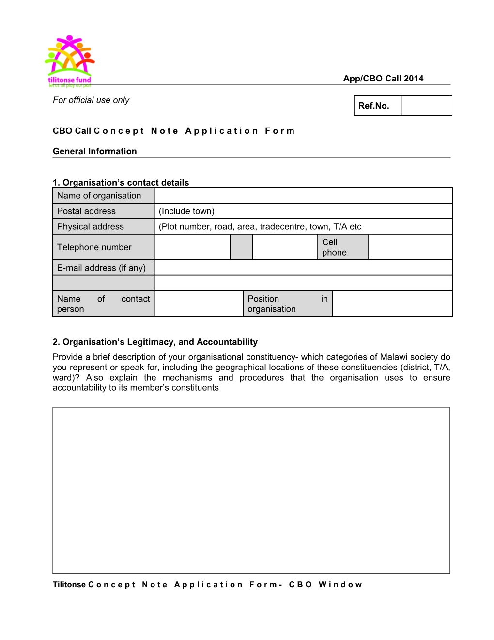 CBO Callconcept Note Application Form