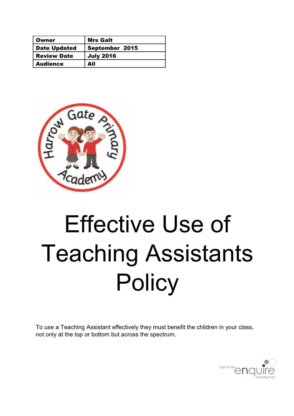 Effective Use of Teaching Assistants Policy