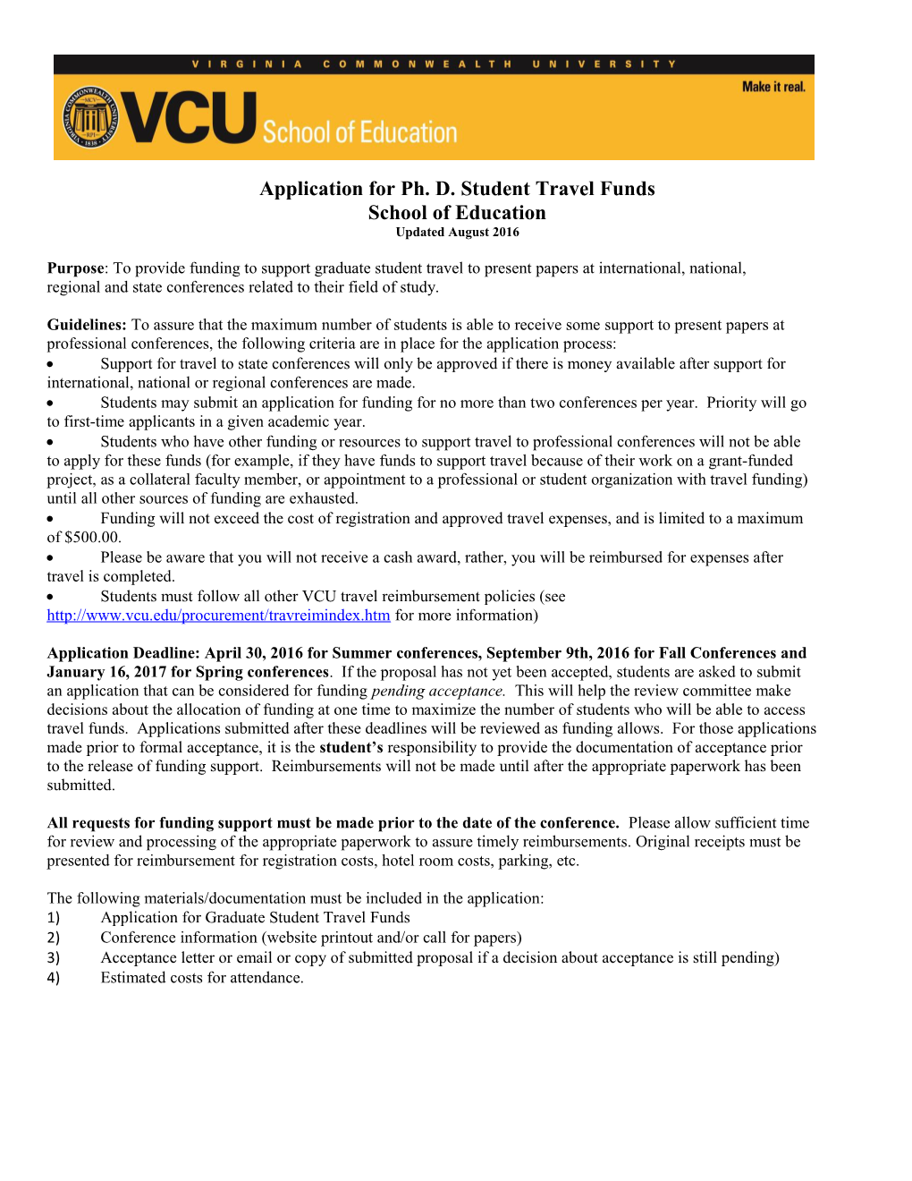 Application for Ph. D. Student Travel Funds