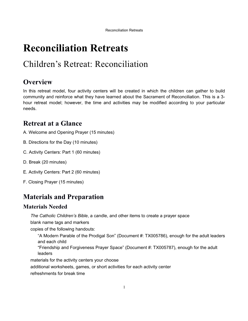 Reconciliation Retreats