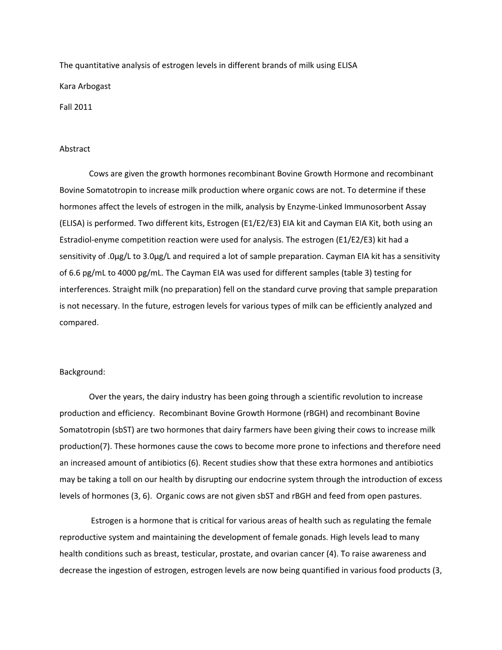 The Quantitative Analysis of Estrogen Levels in Different Brands of Milk Using ELISA