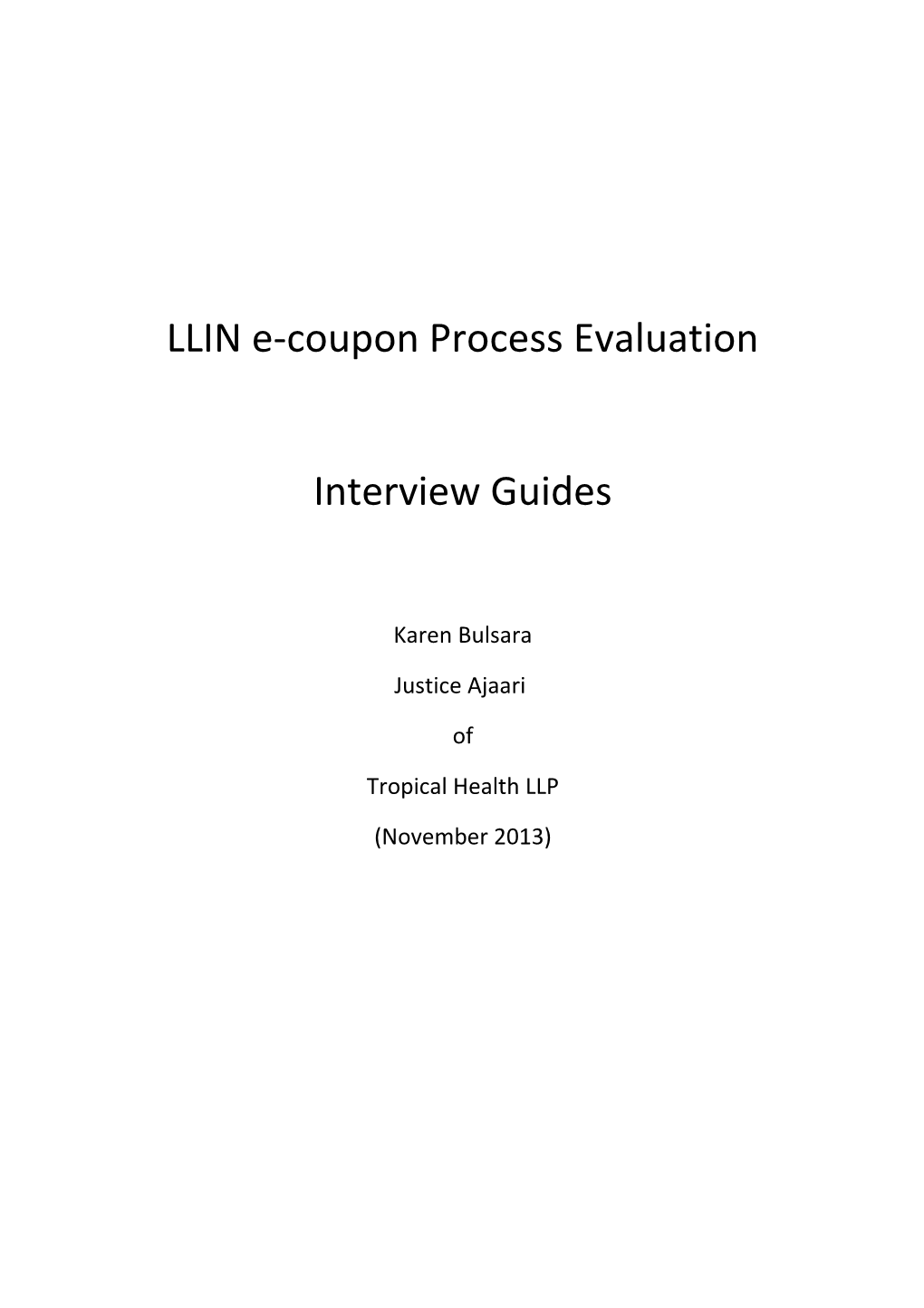 LLIN E-Coupon Process Evaluation