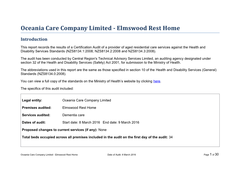 Oceania Care Company Limited - Elmswood Rest Home