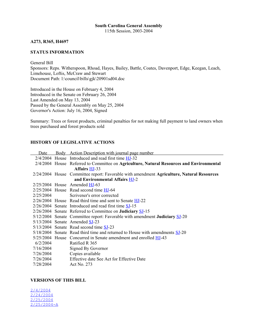 2003-2004 Bill 4697: Trees Or Forest Products, Criminal Penalties for Not Making Full Payment