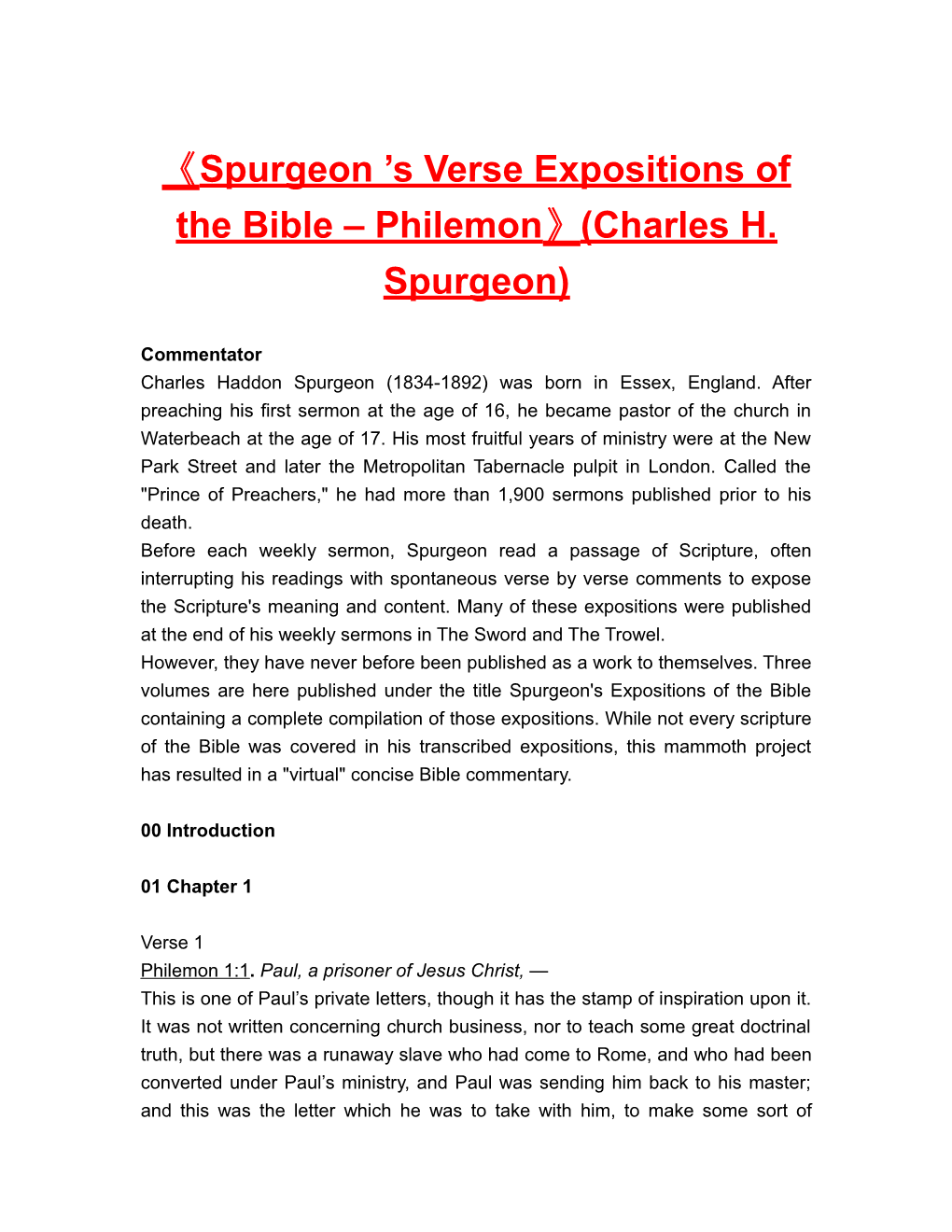 Spurgeon S Verseexpositions of the Bible Philemon (Charles H. Spurgeon)