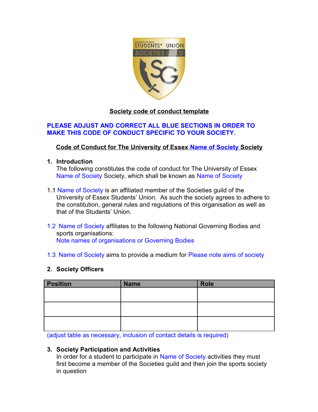 Club Code of Conduct Template