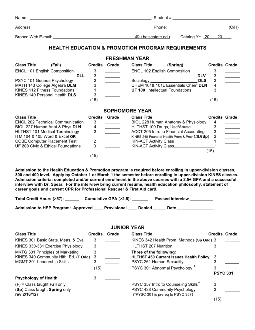 Health Education & Promotion Program Requirements