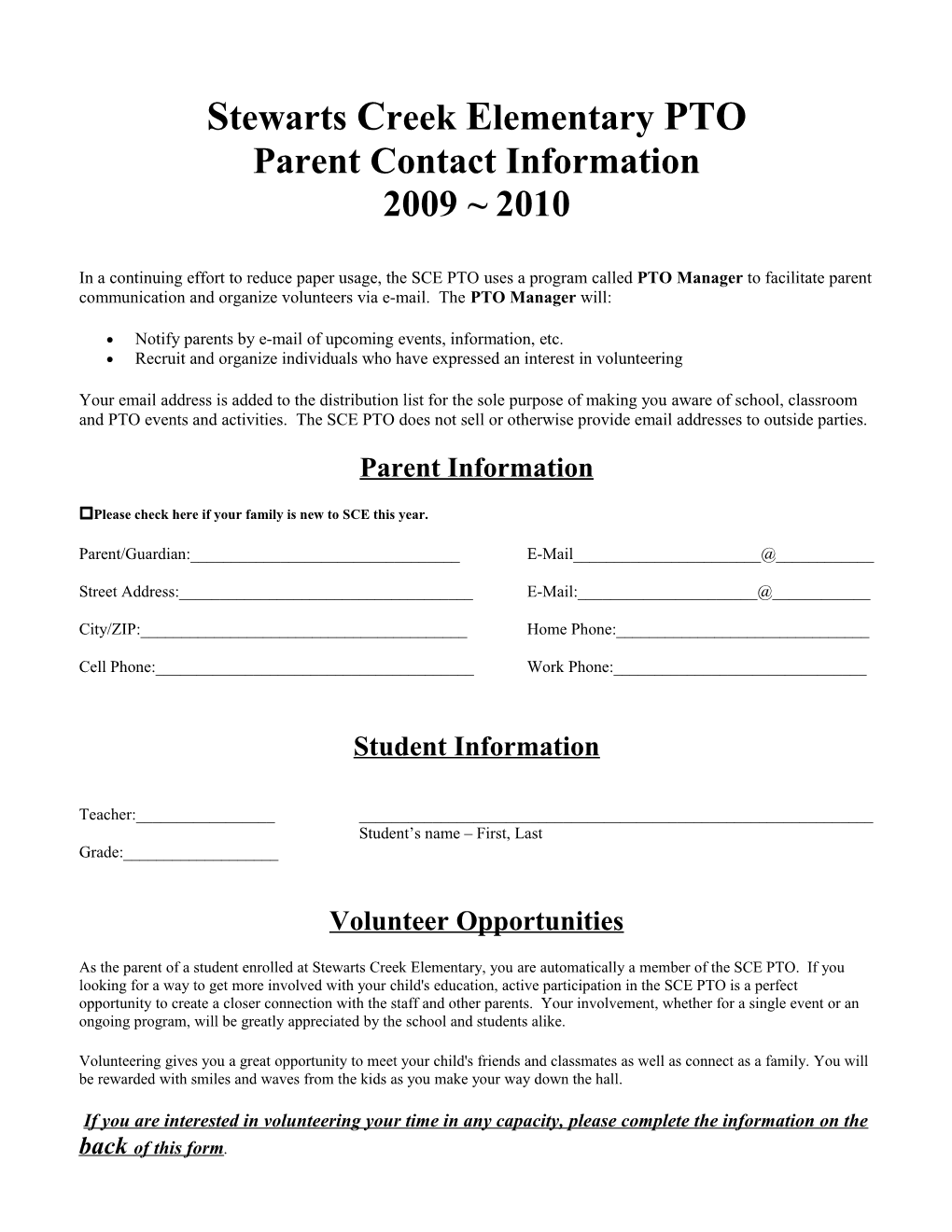 SCE Parent Information Form