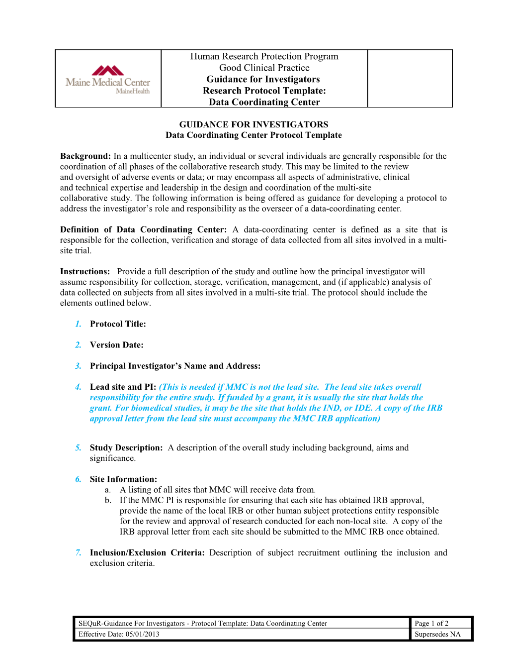 Data Coordinating Center Protocol