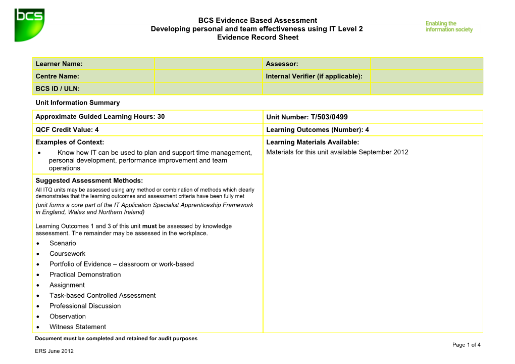 Developing Personal and Team Effectiveness Using IT Level 2