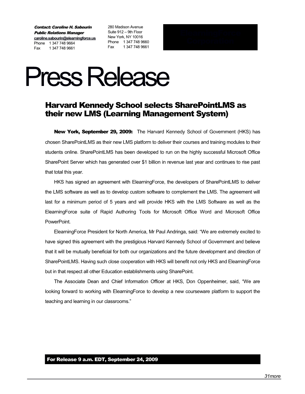 Page 1Harvardkennedyschool Selects Sharepointlms As Their New LMS (Learning Management System)